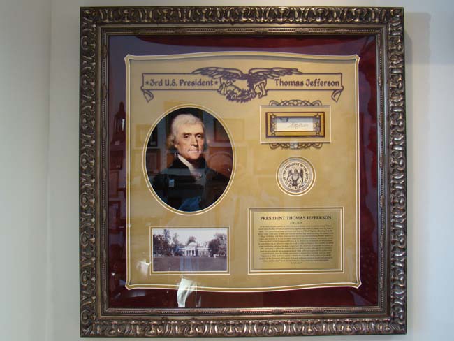 An attractive framed THOMAS JEFFERSON grouping including his original signature circa 1800
